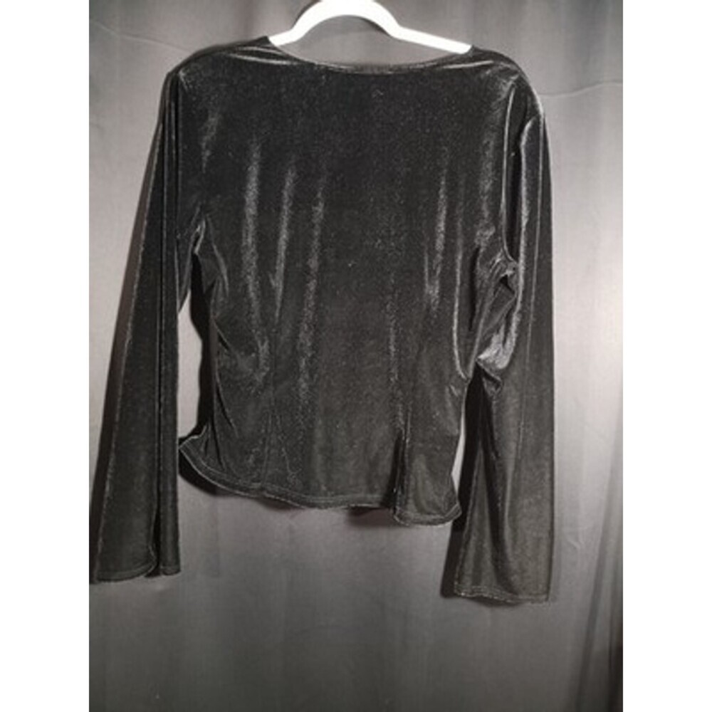 Velvet Top Size Large Black Faux Wrap Bell Sleeve Whimsigoth Fairy VTG Metaphor - Picture 5 of 6